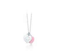 (A silver double-heart pink necklace) Mini Double Heart Tag Pendant Necklace