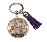 A Silver Dream 1947 Half Crown Mauve Tassel Coin Keyring