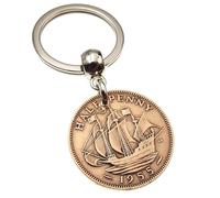 A Silver Dream 1955 British Half Penny Coin Keyring 70th Birthday