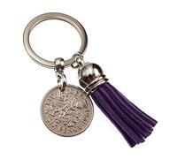 A Silver Dream 1961 Sixpence Mauve Tassel Coin Keyring Birth Year Birthday Keepsake for Men and Women