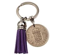 A Silver Dream 1966 English Shilling Mauve Tassel Coin Keyring