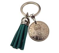 A Silver Dream 1966 Scottish Shilling Teal Tassel Coin Keyring