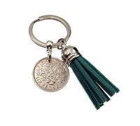 A Silver Dream 1966 Sixpence Teal Tassel Coin Keyring