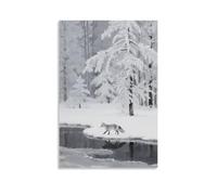 A Silver Fox Steps Across The Frozen Lake, Its Tail Tip Sweeping Up Ice Crystals, with A Rime Forest on The Opposite Bank Contemporary Wall Mural - Decorative Hanging Poster Art 08x12inch(20x30cm)