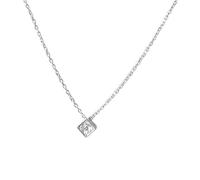 A silver small square necklace set with zircon, a distinctive diamond-shaped collarbone chain