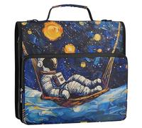 A Simple Painting of an Astronaut on A Hammock Looking at The Starry Night 3 Ring Zipper Binder with Handle Shoulder Strap, 500 Sheet Capacity Multi-Pocket Storage Organizer Bag for School Office