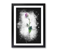 A Single Purple Flower Paint Splash Modern Framed Print | A4 Black Framed Wall Art | Ready to Hang | Modern Floral Picture | Living Room Bedroom Lounge Office