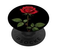 A Single Red Rose With Morning Dew Vector Design PopSockets Adhesive PopGrip