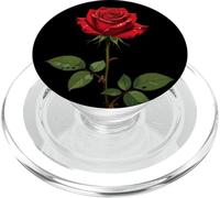 A Single Red Rose With Morning Dew Vector Design PopSockets PopGrip for MagSafe