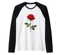 A Single Red Rose with Morning Dew Vector Design Raglan Baseball Tee