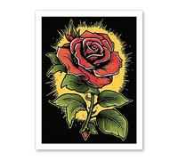 A Single Rose Old School USA Tattoo Ink Body Art Rockabilly Americana 50s Artwork Framed Wall Art Print 18X24 Inch