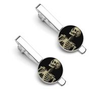 A Skeleton 2 Pcs Tie Clips for Men Necktie Tie Bar | Electroplated Copper Men's Tie Clips Smooth Surface Tie Clasps Lightweight Necktie Clip for Father Husband Business Wedding