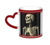 A Skeleton Coffee Mug with Handle 11 Oz, Color Changing Cups In The Sky, Heat Sensitive Magic Funny Art Mug, Unique Coffee Tea Cup Porcelain Mugs Gift for Women Men Red