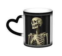 A Skeleton Coffee Mug with Handle 11 Oz, Color Changing Cups In The Sky, Heat Sensitive Magic Funny Art Mug, Unique Coffee Tea Cup Porcelain Mugs Gift for Women Men Black