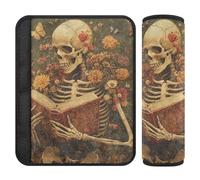 A Skeleton Reading with Flowers and Butterflies 2 pcs Shoulder Belt pad More Comfort Driving for Backpack forro para cinturon de seguridad