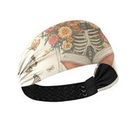 A Skeleton Reading with Flowers and Butterflies no slip adult headbands for women Elastic head for Yoga Cycling Cycling Running