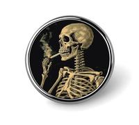 A Skeleton with Burning Cigarette Badge Holder Personalized Metal Button Pin Fashion Round Badge with Pattern Pin DIY Button Badges Exquisite Brooch Crafts Gift Clothes Decorative Pins