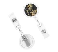 A Skeleton with Burning Cigarette Badge Reels Retractable Badge Holder with Alligator Clip Cute Nurse Telescopic Badge Clip Name ID Card Holders for Office Worker Doctor Nurse Key Holder