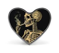 A Skeleton with Burning Cigarette Button Badge Fashion Love Heart Brooch Personalized Exquisite Metal Lapel Pin Button Decoration Heart Lapel Brooch Pin for Clothing Backpack Hat Jackets