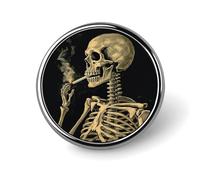 A Skeleton with Burning Cigarette Button Pin 1 Inch, Personalized Metal Lapel Pins, Lightweight Round Brooch Pin, Elegant Button Badges, Funny Enamel Pins for Shirts Jackets Bags & Gift