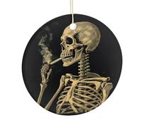 A Skeleton with Burning Cigarette Ceramic Christmas Ornament,Wall Hanging Decor Windows Hanging Decor Best Friend Birthday Gifts, Friendship Gifts Car Hanging Ornament Gift for Women, Girls, Teachers