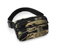 A Skeleton With Burning Cigarette Fanny Pack Belt Bag with Adjustable Strap Fashion Waist Bag for Outdoor Sports Hiking, white, 20x13cm, Full Printed Waist Bag