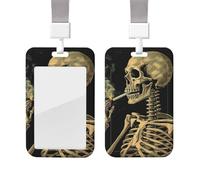 A Skeleton with Burning Cigarette Id Badge Holder with Lanyard Waterproof Key Card Holder Case Id Card Protector with Clear Id Window Name Tags for Women Men Work Office Doctor Nurse