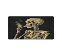 A Skeleton with Burning Cigarette Large Desk Mat/Mouse Pad - 24" X 12" Non-Slip Rubber Desk Pads, Fashion Keyboard Mats Desk Protector, Waterproof Desk Blotter Mat Writing Pad for Office Home