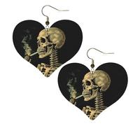 A Skeleton with Burning Cigarette Leather Earrings for Women Heart Earrings Lightweight Dangle Drop Earrings Cute Jewelry Gift