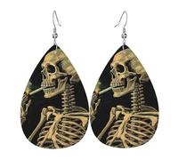 A Skeleton with Burning Cigarette Leather Earrings for Women Teardrop Earrings Lightweight Dangle Drop Earrings Cute Jewelry Gift