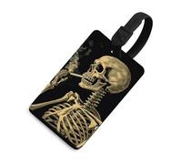 A Skeleton with Burning Cigarette Luggage Tag Classic Personalized Repeated Luggage Tag Cute Unique Travel Essentials Identifiers for Women Men Baggage Backpack Handbag Suitcase, Black-style, One Size