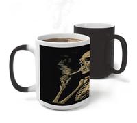 A Skeleton with Burning Cigarette Morphing Mug for Women Men Funny Novelty Magic Mug Personalized Heat Sensitive Color Changing Cup Customization Ceramic Coffee Mugs - Customized Gift Idea