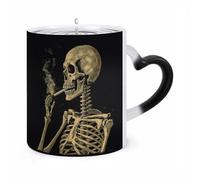 A Skeleton with Burning Cigarette Morphing Mug Unique Style Art Mugs Funny Ceramic Cup Heat Sensitive Color Changing Cup Personalized Magic Mug Customization Coffee Mugs for Everyday Use