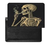A Skeleton with Burning Cigarette Passport Holder PU Leather Passport Wallet Cute Passport Cover Case Portable Credit Card Organizer Beautiful Travel Document Organizer for Women Men