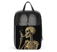 A Skeleton with Burning Cigarette Shoe Bag for Travel Waterproof Shoe Pouch Shoes Storage Shoes Travel Bags with Zipper Travel Gym Soccer Sneaker Golf Dance Essentials for Women And Men