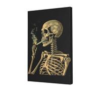 A Skeleton with Burning Cigarette Wall Art for Living Room 16"x16" Canvas Painting Hanging Modern Artwork Canvas Print Aesthetic Wall Paintings for Bedroom Bathroom Kitchen Office Home Wallart Print