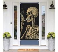 A Skeleton with Burning Cigarette Welcome Door Cover Spring Door Cover with Rope Spring Easter Seasonal Welcome Decoration Porch Sign Banner for Holiday Party Photo Background Backdrop Front Door Hang