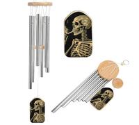 A Skeleton with Burning Cigarette Wind Chimes Outdoor Large Deep Tone,Double Sided Wind Chime Sympathy Wind-Chime Personalized with 6 Tuned Tubes, Elegant Chime for Garden Patio Balcony and Home