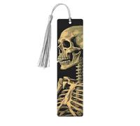 A Skeleton with Burning Cigarette Wooden Bookmark for Men Women, Handmade Wood Bookmark Craft with Tassel Pendant Unfinished Wood Tag Book Mark Gifts Bookmarks Hanging Labels for Book Lovers