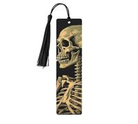 A Skeleton with Burning Cigarette Wooden Bookmarks 5 Pcs,Handmade Double-Sided Printed Book Marks Page Markers with Black Tassels Book Accessories Gift for Book Lovers Women Men