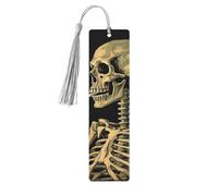 A Skeleton with Burning Cigarette Wooden Bookmarks 5 Pcs,Handmade Double-Sided Printed Book Marks Page Markers with Gray Tassels Book Accessories Gift for Book Lovers Women Men