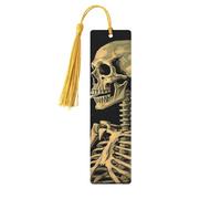 A Skeleton with Burning Cigarette Wooden Bookmarks 5 Pcs,Handmade Double-Sided Printed Book Marks Page Markers with Gold Tassels Book Accessories Gift for Book Lovers Women Men