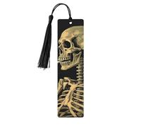 A Skeleton with Burning Cigarette Wooden Bookmarks Handmade Double-Sided Printed Book Marks Page Markers with Black Tassels Book Accessories Gift for Book Lovers Women Men
