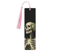 A Skeleton Wood Bookmark for Book Lovers Birthday Teachers Gift, Handmade Craft Book Marks Ornaments with Tassel Exquisite Reading Page Markers for Men Women