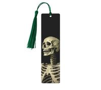 A Skeleton Wood Bookmark for Book Lovers Birthday Teachers Gift, Handmade Craft Book Marks Ornaments with Tassel Exquisite Reading Page Markers for Men Women