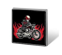 A Skull on Motorcycle Flames Custom Lapel Pins Square Brooch Tie Suit Dress Accessories for Men Women Wedding Birthday