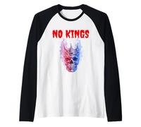 A skull wearing a crown, a blazed in red, white & blue flame Raglan Baseball Tee