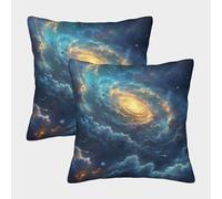 A Sky Full of Galaxies Cushion Cover 2 Pack Decorative Machine Washable Pillowcases Square Pillow Cases with Invisible Zipper Cushion Covers for Sofa Couch Home Bedroom Throw Pillow Cases 45x45cm