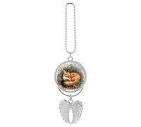 A Sleeping Fox Car Pendant Rear View Mirror Hanging Ornament Auto Metal Charm for Aesthetic Interior Decor. Lucky Car Accessories Cute Funny Hanging Decor for Car Truck