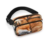 A Sleeping Fox Fanny Pack for Women, Personalized Waist Bag with Multi-Pockets for Men, Belt Bag for Travel, Crossbody Bags with Zipper, Adjustable Bum Bags for Running